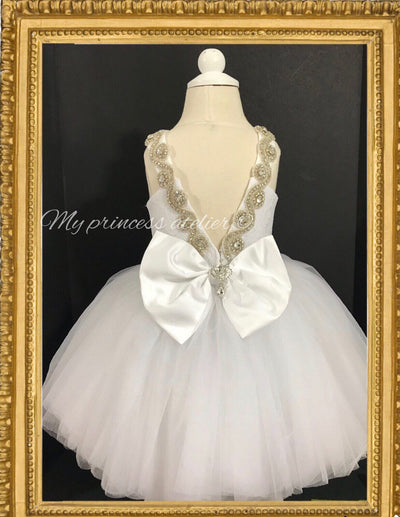 White christening dress/ white flower girl dress/ white pageant dress/ girl baptism dress/ girl couture dress/ princess dress/ white princes